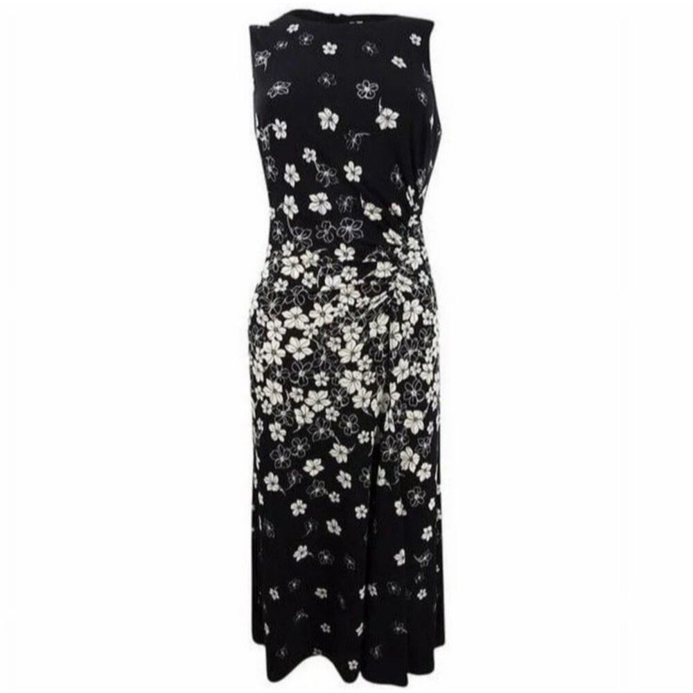 AMERICAN LIVING Women’s Floral-Print Midi Dress Black Size 10 Gathered Waist